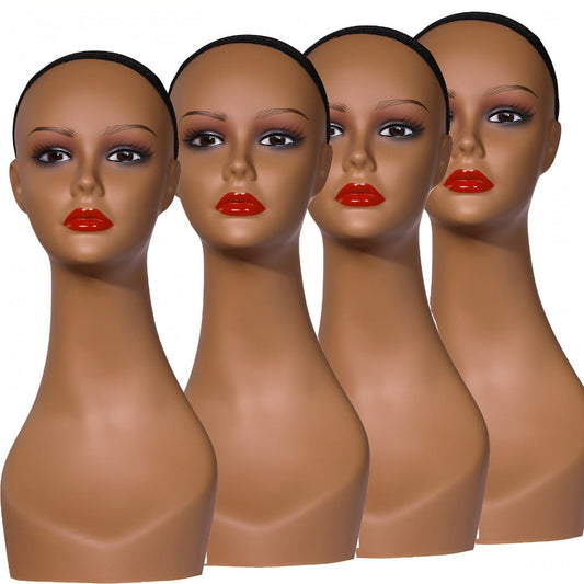 Female Wig Display Mannequin Head 4 Pcs Set Plastic – Hat Necklace Holder Salon Training Practice Retail Store Showcase Hairstyle Display Wig Shop Home Storage
