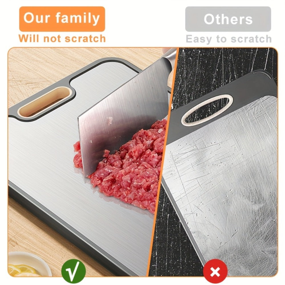 Large Cutting Board for Kitchen – Double Sided Food Grade Stainless Steel & Wheat Straw PP, Non-Slip, Easy to Clean, 16 x 11 Inch Heavy Duty Chopping Board