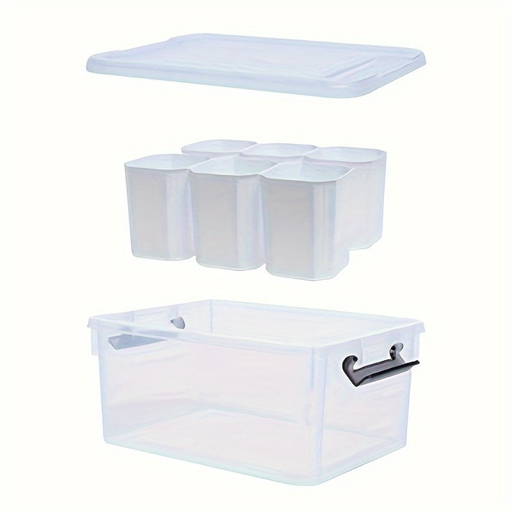 17-Quart Clear Storage Box with Six Removable Insert Bins, Latching Lid and Side Carry Handles