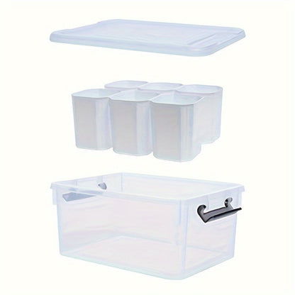 17-Quart Clear Storage Box with Six Removable Insert Bins, Latching Lid and Side Carry Handles