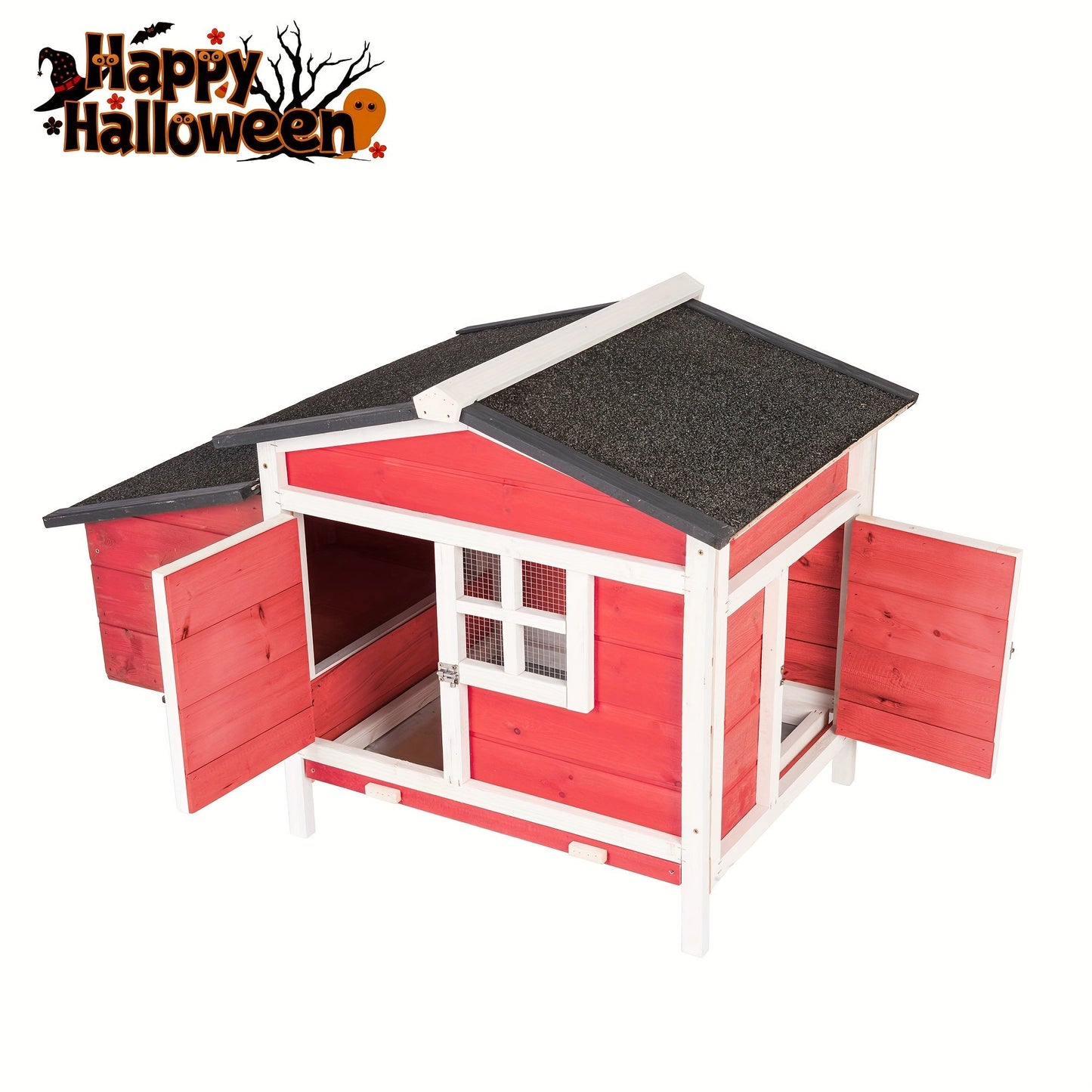 Hen House Outdoor Wooden Chicken Coop with Nesting Box Ramp Removable Tray Elevated Design Fir Wood Asphalt Roof 3 Colors Lockable Doors for Backyard Poultry