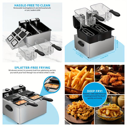 Electric Deep Fryer Stainless Steel Basket 1.5L to 6L – Adjustable Temperature Foldable Handle Transparent Window Anti-Splash Lid | Dishwasher Safe Easy Clean | Home Family Dinner Party Kitchen