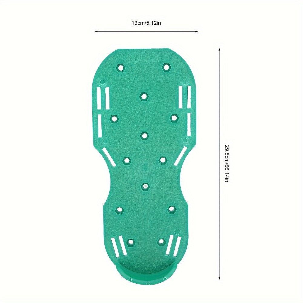 Lawn Aerator Shoe Pair with Green Platforms, Adjustable Black Straps and Spiked Soles for Walking Use