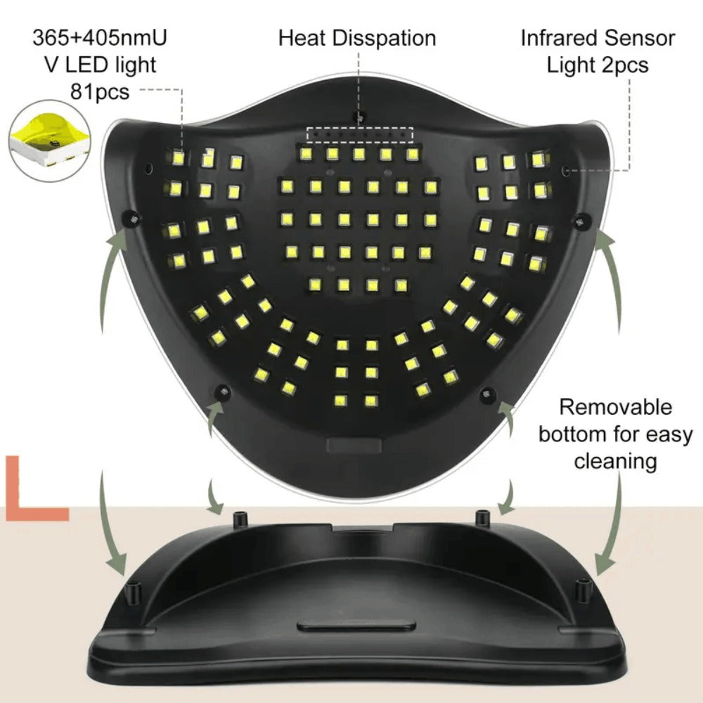 White Arch LED Nail Lamp with 380W and 81-Bead Labels, LCD Display and Four Timer Settings