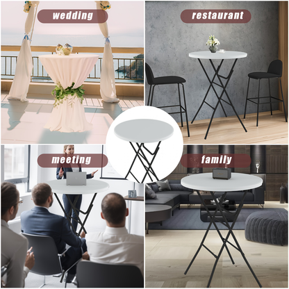 Round Bar-Height Folding Table with 31.5-Inch Top in Black or Black-and-White Two-Piece Set