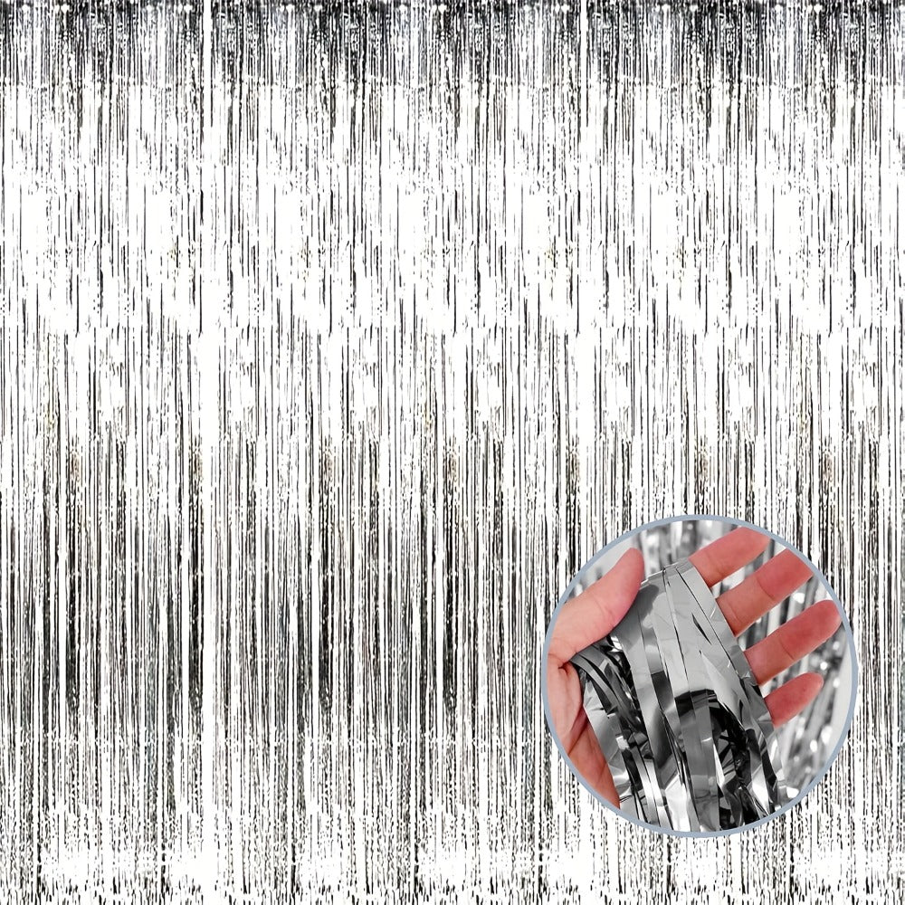 Party Decorations Six-Pack Silver Tinsel Curtain Backdrop, 39.3 x 78.7-Inch Panels for Photo Areas