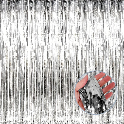 Party Decorations Six-Pack Silver Tinsel Curtain Backdrop, 39.3 x 78.7-Inch Panels for Photo Areas
