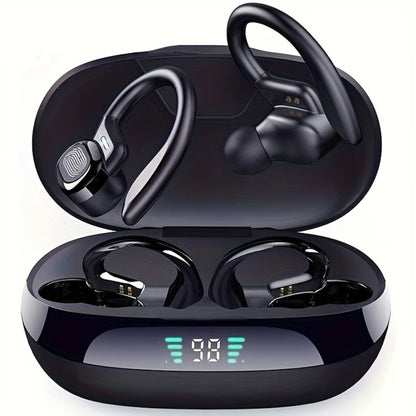 Wireless Earbuds Bluetooth 5.4 Sport Earhooks with LED Battery Display in Black, Red or Blue
