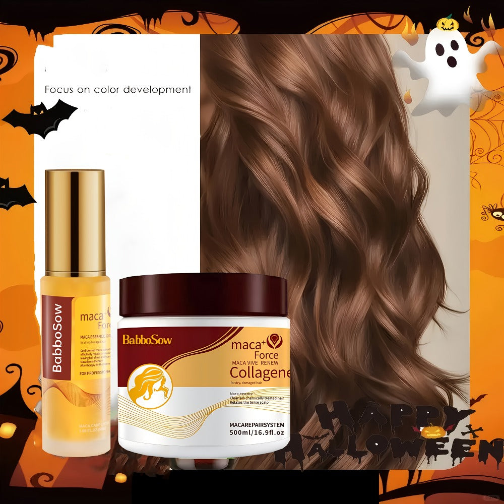 Argan Oil Collagen Hair Mask Set 500ml — Keratin Deep Conditioning Treatment, Repairs Damaged Dry Hair, Restores Shine & Strength, Maca Essence + Essential Oil, Gift for Women