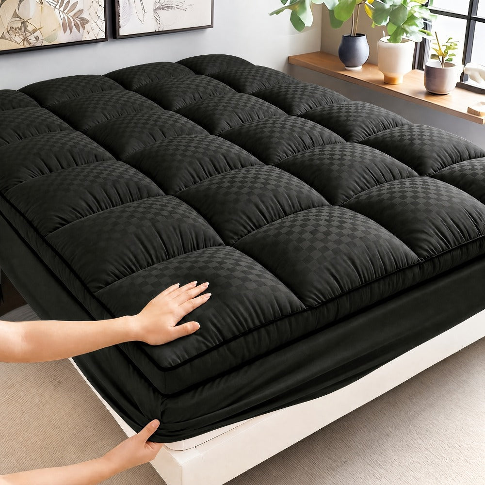 Deep-Pocket Quilted Mattress Topper in Blue, White, Grey or Black with Twin through King Sizes