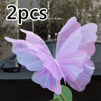3D Artificial Butterfly Decorations 2pcs – Realistic Featherless Fake Butterflies for Wedding, Home, Garden & Party Decor | No Electricity Required | All-Season Indoor Outdoor Holiday Accent