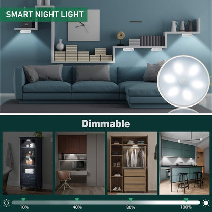 Wireless Motion Sensor Night Light USB Rechargeable - Dimmable Wall Lamp Dual Mode PIR Sensor Magnetic & Adhesive Mount 6 or 12 Pack for Kitchen Hallway Stairs Closet Cabinet Bedroom Bathroom