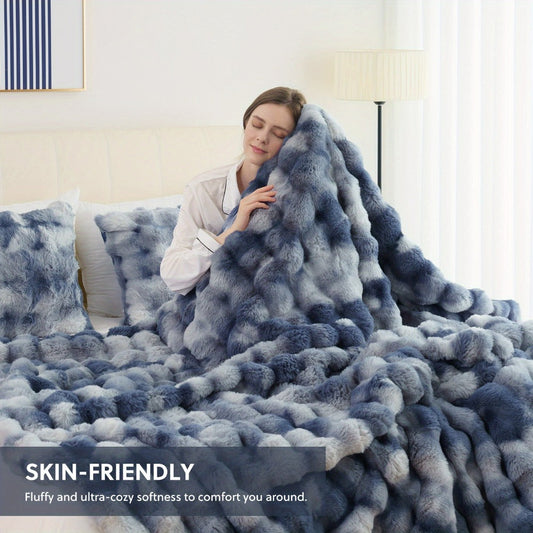 Faux Rabbit Fur Throw Blanket – Ultra-Soft Plush Fleece for Bed, Couch, Sofa & Travel, All Season, 11 Colors, Throw to King Size