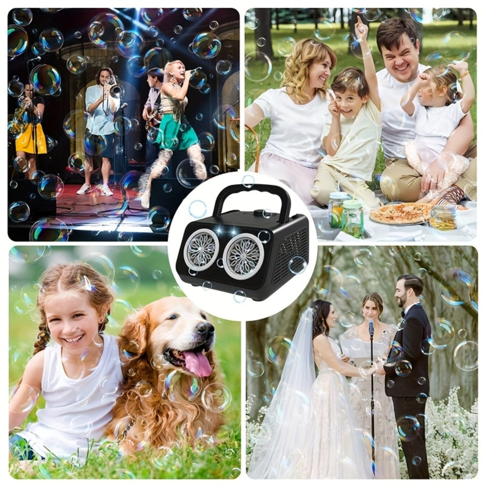 Automatic Bubble Machine with 2 Fans, 20000+ Bubbles Per Minute – Electric Bubble Blower for Kids, Battery Powered, Includes 10x Bubble Solution, Outdoor Party Toy for Birthdays & Summer Fun