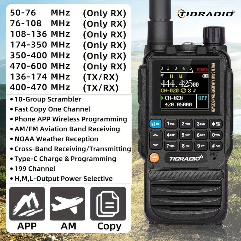 TIDRADIO TD-H3 Ham Radio GMRS Handheld Two Way Radio with USB-C Programming Charging, Long Range 2500mAh Battery, Air Band Antenna, Key Frequency Match for Outdoor Camping Emergency