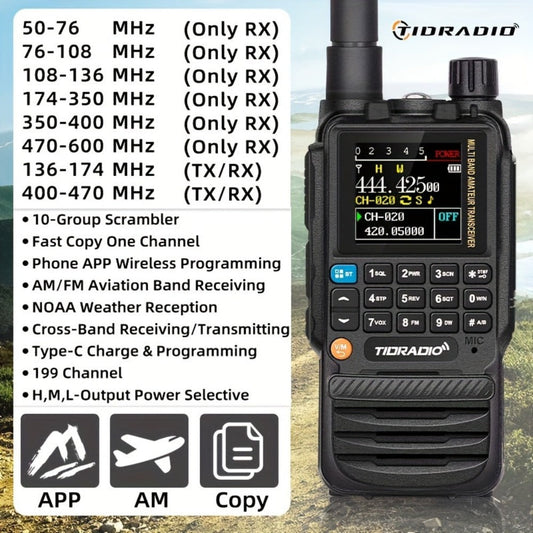 TIDRADIO TD-H3 Ham Radio GMRS Handheld Two Way Radio with USB-C Programming Charging, Long Range 2500mAh Battery, Air Band Antenna, Key Frequency Match for Outdoor Camping Emergency
