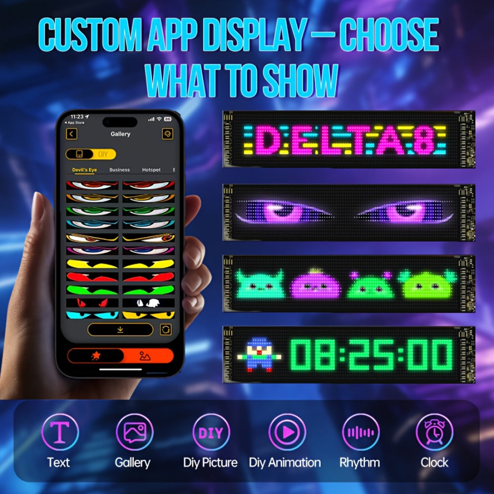 Flexible LED Dot Matrix Display with Remote Control - APP & USB Powered Programmable Scrolling Sign, 8 Dynamic Modes for Car Window Store Shop Hotel Holiday Decoration