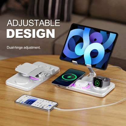 Wireless Charging Station, WLP Power 6-in-1 15W Dock with Clock, Atmosphere Light and Four-Device Layout