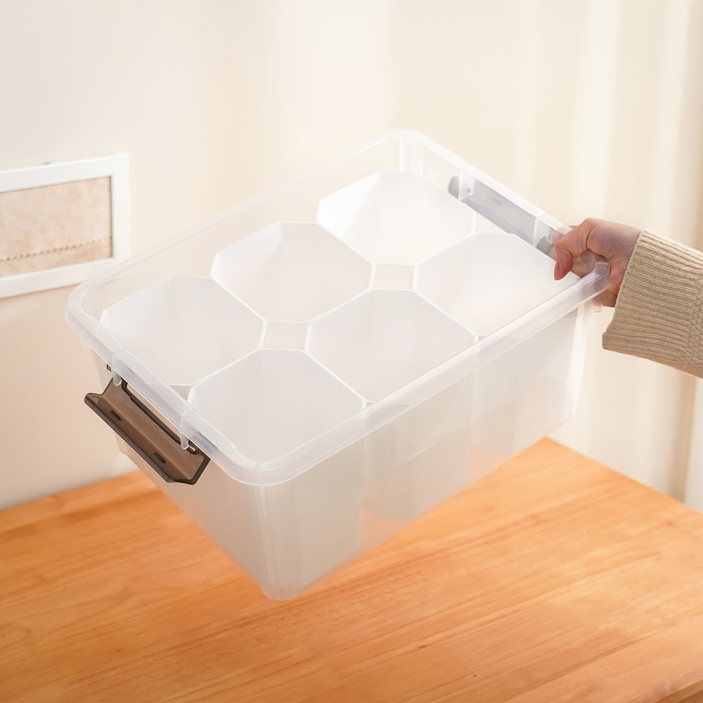 17-Quart Clear Storage Box with Six Removable Insert Bins, Latching Lid and Side Carry Handles