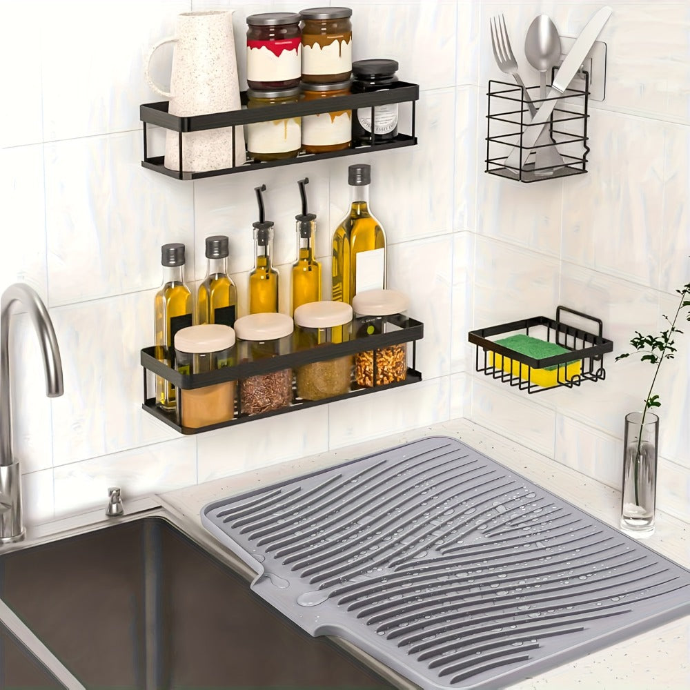 Kitchen Mat Set, 34.5x19-Inch Silicone Slope-Drain Drying Pads in Black or Gray, Single or 2-Piece Options
