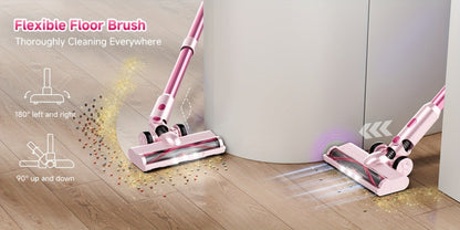 Cordless Vacuum Cleaner 55KPa 8-in-1 Stick Vacuum with LED Light 180° Swivel Lightweight Wireless for Hardwood Carpet Pet Hair Stairs Car Sofa Home Office