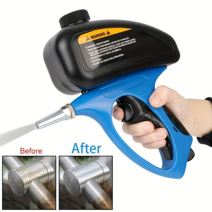 Sandblaster Gun for Air Compressor Pneumatic Abrasive Blasting – 90 PSI Max, 500ml Tank, Small Nozzle, for Metal Rust Removal, Glass Etching, Polishing & Auto Repair – Blue, Red & Yellow