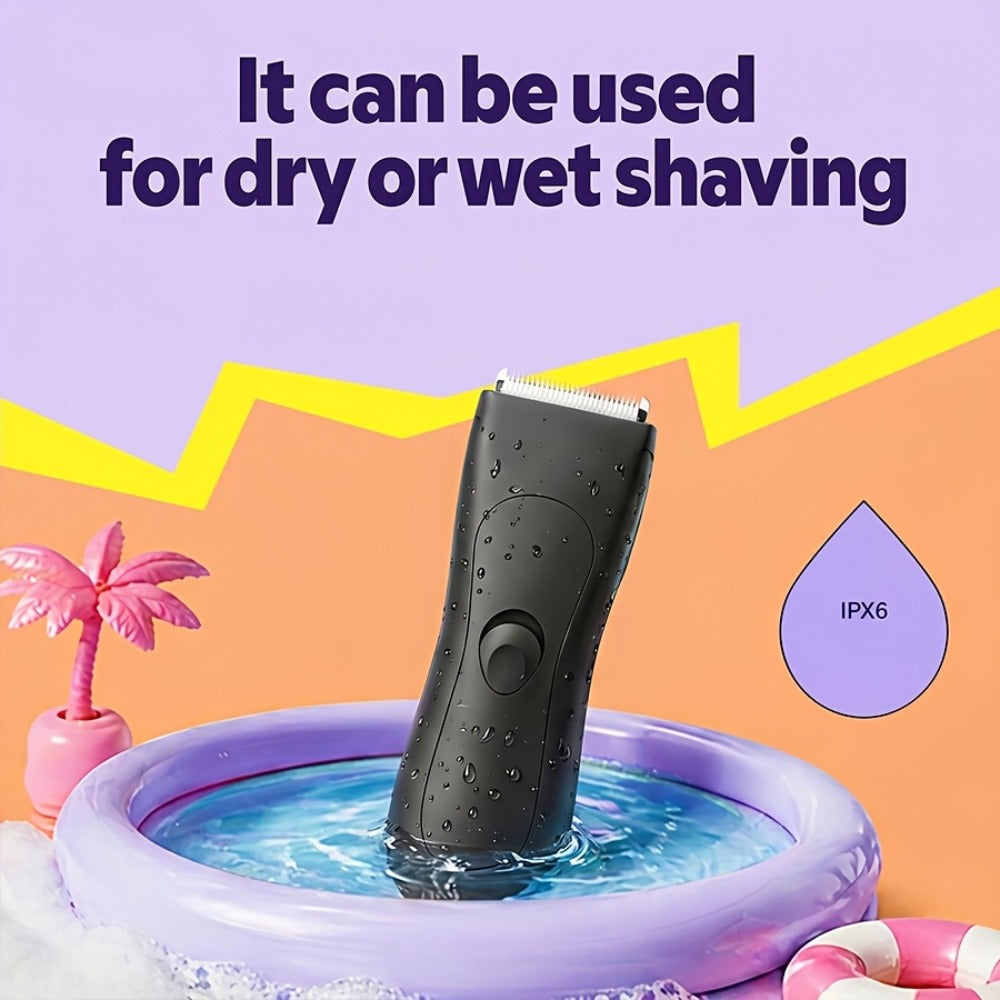 Ceramic-Blade Body Hair Trimmer with IPX6 Rating, Two Guide Combs and Black or Purple Options