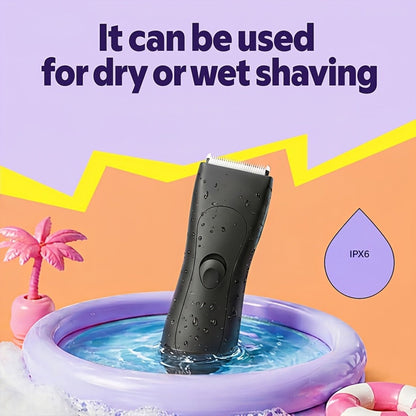 Ceramic-Blade Body Hair Trimmer with IPX6 Rating, Two Guide Combs and Black or Purple Options
