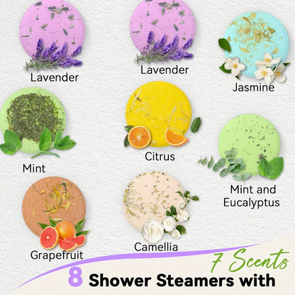 Shower Steamers Gift Set 6 Pcs Individually Wrapped - Natural Essential Oil Aromatherapy Shower Tablets Eucalyptus Lavender Mint Citrus Jasmine, Long-Lasting Spa Shower Bombs for Women & Men