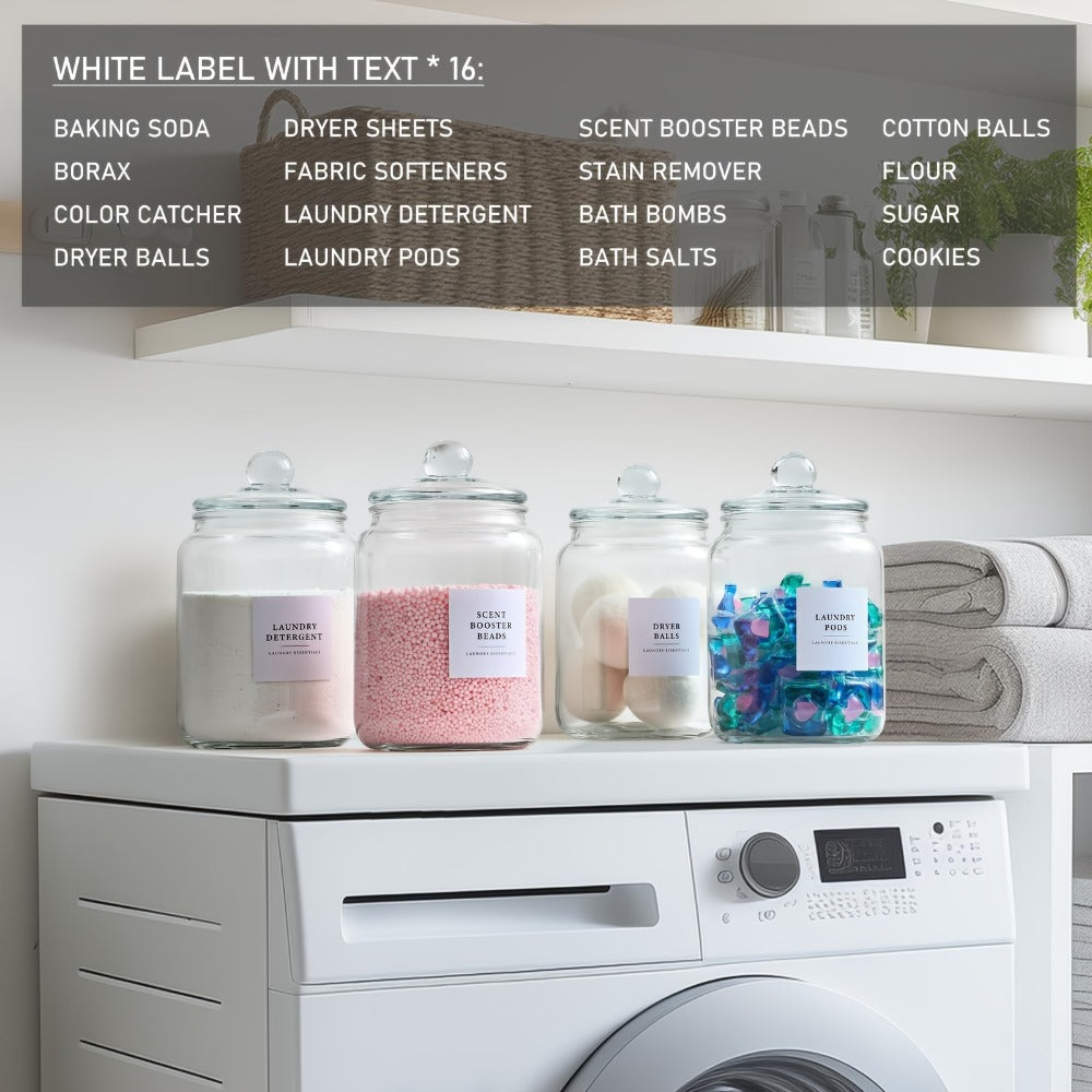Wide-Mouth Glass Storage Canisters with Lids, Labels and Spoons in Five Pack Configurations