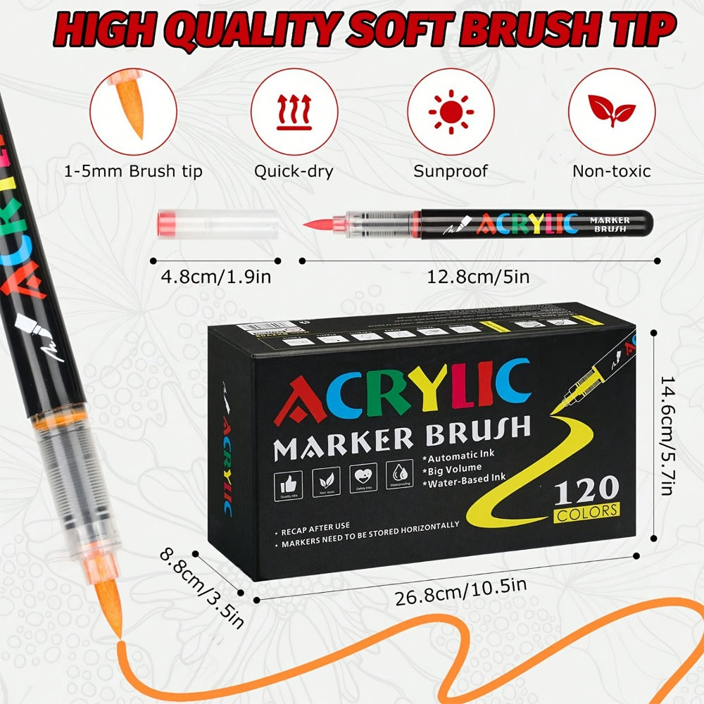 Soft Brush Acrylic Paint Pen Set with Clear Barrels in 12-, 36-, 60-, 80- or 120-Color Checkout Options