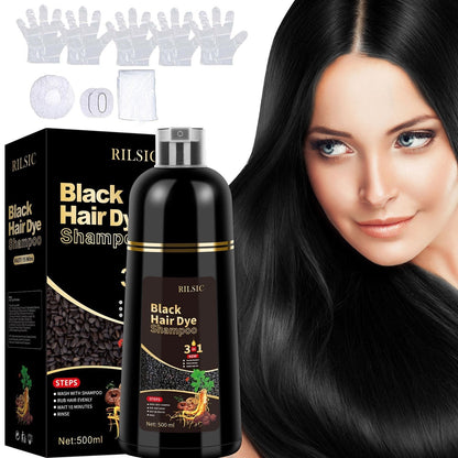 RILSIC 3-in-1 Gray Hair Color Shampoo with Plant Squalene — 100% Gray Coverage Wash & Condition Instant Results, No Mix No Ammonia, 16.91oz / 500ml for Women & Men All Hair Types