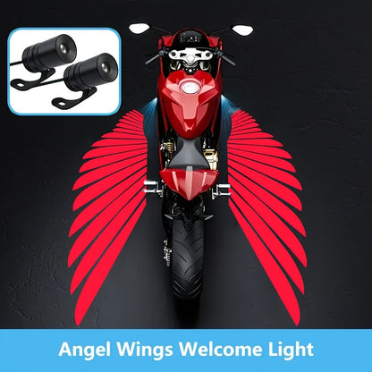 LED Angel Wing Motorcycle Projection Light Ground Shadow Decorative Atmosphere Light for Motorcycles Scooters Night Riding Visibility, 36V Universal Fit, White Blue Red Options with Mounting Kit