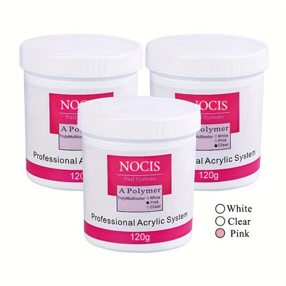 NOCIS 120g Acrylic Nail Powder Jar in White, Pink or Transparent Color for Use with Compatible Acrylic Liquid