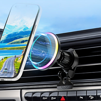 Wireless Car Charger with USB-C Adapter Included 15W Magnetic Vent Dashboard Phone Mount for iPhone 17 16 15 14 13 12 Pro Max, Samsung Galaxy S24 S23 S22, All Qi Android Phones – Black