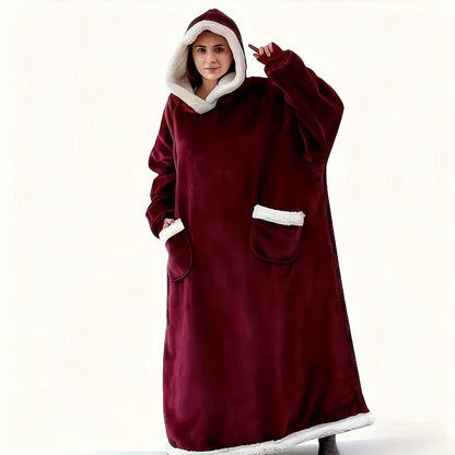Wearable Blanket Hoodie – Oversized Flannel Sweatshirt Blanket with Pockets for Women & Men, 450-500gsm Thick Warm Winter Cozy
