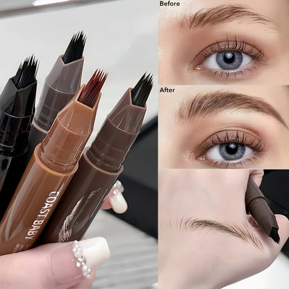 Eyebrow Pencil 2-Pack Multi-Fork Tip Waterproof — 4 Shades Natural Hair Stroke Effect Brow Pen Smudge-Proof Long-Lasting Microblading Look Hairline Filler for Sparse Brows Beginners Women