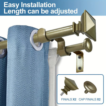 Double Curtain Rod Set with Square Urn Finials Adjustable Double Drapery Rod 5 Finishes 2 Sizes Window Curtain Hardware Easy Install