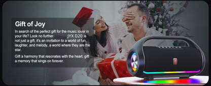 JYX D20 Portable Bluetooth Boombox Speaker with 3D Surround Sound, RGB Disco Lights, Deep Bass Boost, TWS Stereo, 8-10H Playtime, MicroSD USB AUX for Outdoor Party, Camping & Indoor Use