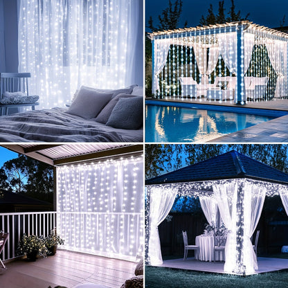 Solar Curtain String Lights, 3 x 3 Meters with 300 LEDs, Remote Control and One- or Two-Pack Options