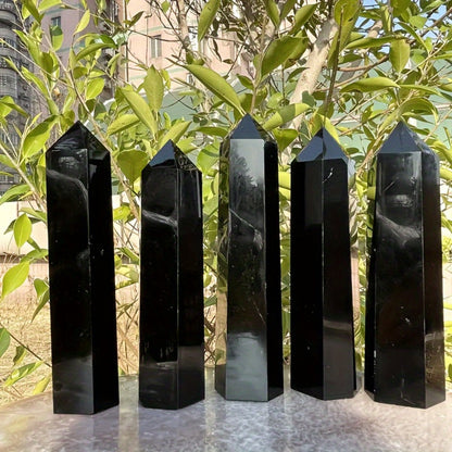 Black Hexagonal Crystal Tower Decor with 0.55-1.1 lb Weight Range for Shelf, Desk or Office Display