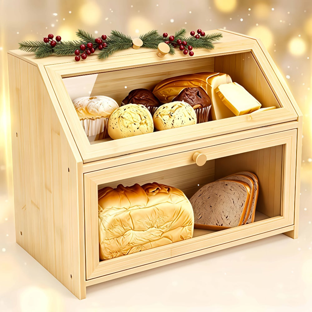 Bread Box for Kitchen Countertop – Large Capacity Bread Storage Container with Transparent Window, Multi-Layer Design for Loaves, Pastries & Baked Goods – Modern Food Storage Box