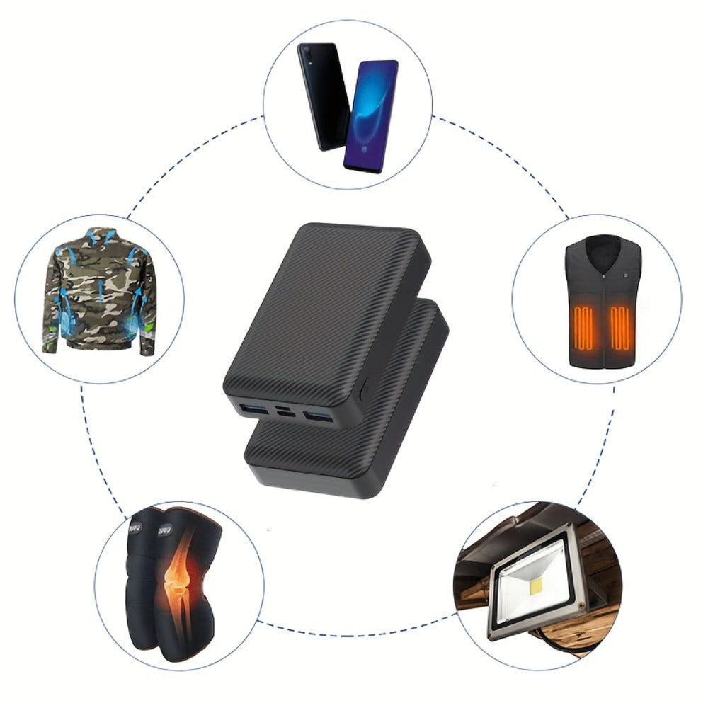 Power Bank 20000mAh 5V/3A for Heated Clothing with Dual USB Output and USB-C/Micro Input for Winter Wear