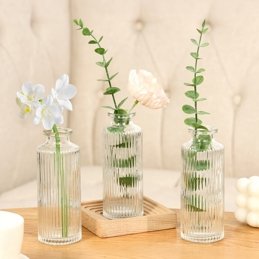 Mini Bud Vases Set - Modern Striped Clear Glass Flower Vases for Wedding Centerpieces, Birthday Party, Anniversary, Home Table Decor, Multiple Sizes 12/24/36 Pcs