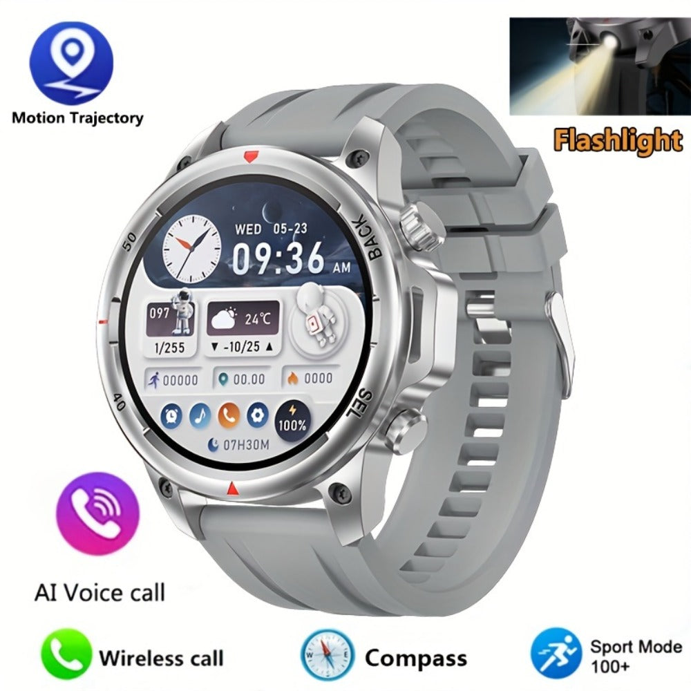 GPS NFC Smartwatch for Men – AI Voice Calling, 360×360 HD Screen, Built-in Compass, Motion Trajectory, Heart Rate Sleep Fitness Tracker – Outdoor Sports Watch Black Silver Steel