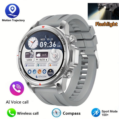 GPS NFC Smartwatch for Men – AI Voice Calling, 360×360 HD Screen, Built-in Compass, Motion Trajectory, Heart Rate Sleep Fitness Tracker – Outdoor Sports Watch Black Silver Steel