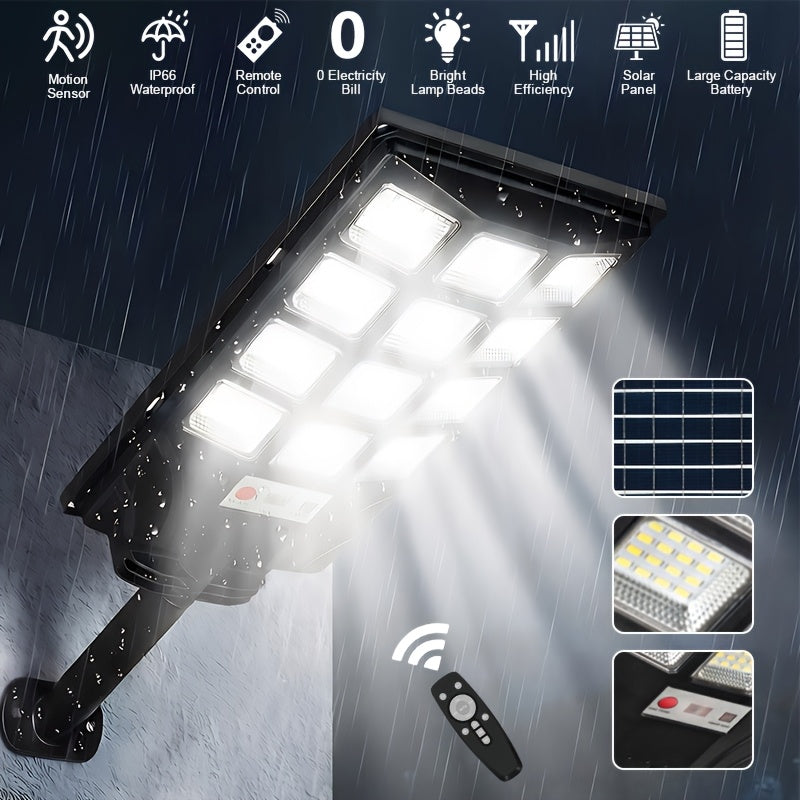 Solar Street Light, Outdoor, High Brightness Wide Angle Dusk to Dawn Solar Powered Remote Control for Parking Lot