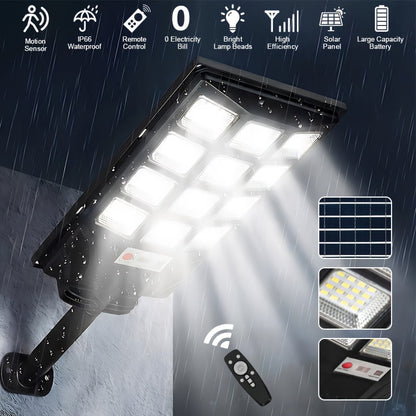 Solar Street Light, Outdoor, High Brightness Wide Angle Dusk to Dawn Solar Powered Remote Control for Parking Lot