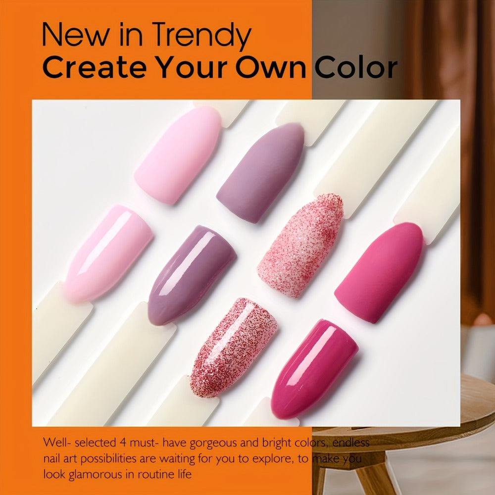Acrylic Nail Kit NOCIS Four 10g Pink, Mauve and Glitter Powders with Liquid Monomer, Three Brushes and File