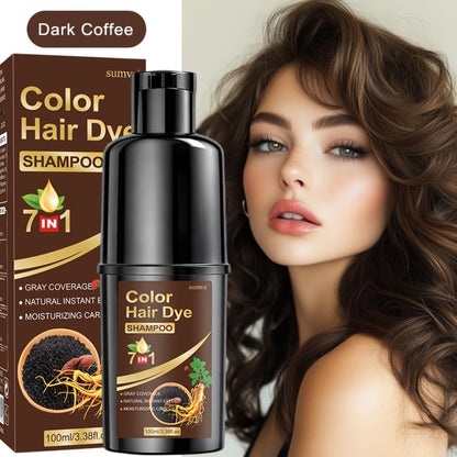 Natural Herbal Hair Dye Shampoo 3.38oz — Moisturizing & Conditioning Easy-Apply Hair Color, 5 Shades: Black, Brown, Chestnut Brown, Golden Brown & Coffee, Holiday Gift